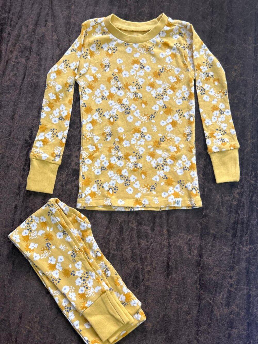 Toddler Girls' Mustard Yellow Floral Pajama Set - Long Sleeve Snug Fit Sleepwear - Picture 6 of 6
